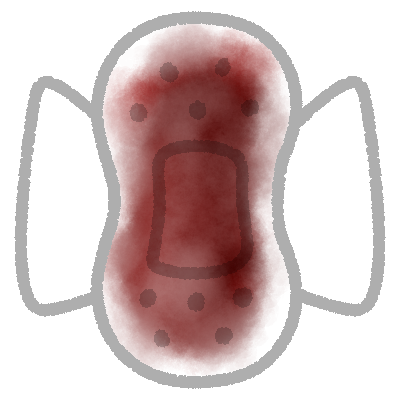 a stylized drawing of a bloody pad with wings.